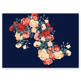 Поздравительная открытка с принтом Fashion flowers в Петрозаводске, 100% бумага | плотность бумаги 280 г/м2, матовая, на обратной стороне линовка и место для марки
 | fashion | flower | мода | фэшн | цветы