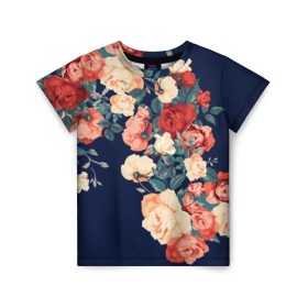 Детская футболка 3D с принтом Fashion flowers в Петрозаводске, 100% гипоаллергенный полиэфир | прямой крой, круглый вырез горловины, длина до линии бедер, чуть спущенное плечо, ткань немного тянется | fashion | flower | мода | фэшн | цветы