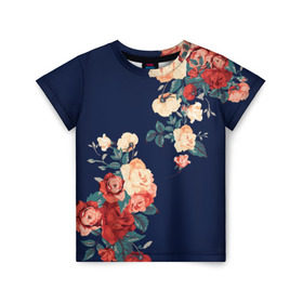 Детская футболка 3D с принтом Fashion flowers в Петрозаводске, 100% гипоаллергенный полиэфир | прямой крой, круглый вырез горловины, длина до линии бедер, чуть спущенное плечо, ткань немного тянется | fashion | flower | мода | фэшн | цветы