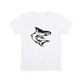 Детская футболка хлопок с принтом Акула трайбл в Петрозаводске, 100% хлопок | круглый вырез горловины, полуприлегающий силуэт, длина до линии бедер | акула | животные | тату | трайбл