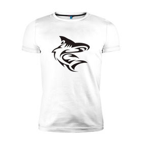 Мужская футболка премиум с принтом Акула трайбл в Петрозаводске, 92% хлопок, 8% лайкра | приталенный силуэт, круглый вырез ворота, длина до линии бедра, короткий рукав | акула | животные | тату | трайбл