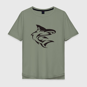 Мужская футболка хлопок Oversize с принтом Акула трайбл в Петрозаводске, 100% хлопок | свободный крой, круглый ворот, “спинка” длиннее передней части | акула | животные | тату | трайбл