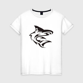 Женская футболка хлопок с принтом Акула трайбл в Петрозаводске, 100% хлопок | прямой крой, круглый вырез горловины, длина до линии бедер, слегка спущенное плечо | акула | животные | тату | трайбл