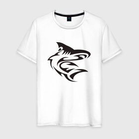 Мужская футболка хлопок с принтом Акула трайбл в Петрозаводске, 100% хлопок | прямой крой, круглый вырез горловины, длина до линии бедер, слегка спущенное плечо. | Тематика изображения на принте: акула | животные | тату | трайбл