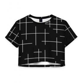 Женская футболка 3D укороченная с принтом Geometric (2) в Петрозаводске, 100% полиэстер | круглая горловина, длина футболки до линии талии, рукава с отворотами | geometric | белый | геометрик | линии | текстура | чёрный