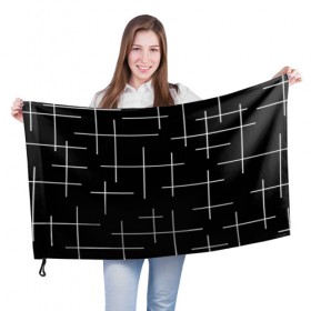 Флаг 3D с принтом Geometric (2) в Петрозаводске, 100% полиэстер | плотность ткани — 95 г/м2, размер — 67 х 109 см. Принт наносится с одной стороны | geometric | белый | геометрик | линии | текстура | чёрный