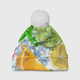 Шапка 3D c помпоном с принтом Вкус лета в Петрозаводске, 100% полиэстер | универсальный размер, печать по всей поверхности изделия | вода | еда | зима | искусство | лайм | лимон | листья | новинки | природа | солнце | фрукты