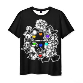 Мужская футболка 3D с принтом Undertale 2 в Петрозаводске, 100% полиэфир | прямой крой, круглый вырез горловины, длина до линии бедер | альфис | андайн | андертейл | асгор | дримурр | меттатон | папирус | подземелье | санс | ториэль | флауи | фриск