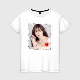 Женская футболка хлопок с принтом Song Hye-kyo в Петрозаводске, 100% хлопок | прямой крой, круглый вырез горловины, длина до линии бедер, слегка спущенное плечо | 