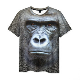 Мужская футболка 3D с принтом Взгляд в Петрозаводске, 100% полиэфир | прямой крой, круглый вырез горловины, длина до линии бедер | взгляд | голова | животные | обезьяна | природа