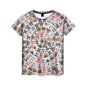 Женская футболка 3D с принтом Игральные карты 3 в Петрозаводске, 100% полиэфир ( синтетическое хлопкоподобное полотно) | прямой крой, круглый вырез горловины, длина до линии бедер | карты | настольные игры | пасьянс | покер
