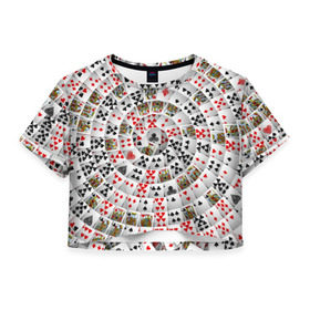 Женская футболка 3D укороченная с принтом Игральные карты 3 в Петрозаводске, 100% полиэстер | круглая горловина, длина футболки до линии талии, рукава с отворотами | карты | настольные игры | пасьянс | покер