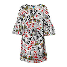 Детское платье 3D с принтом Игральные карты 3 в Петрозаводске, 100% полиэстер | прямой силуэт, чуть расширенный к низу. Круглая горловина, на рукавах — воланы | Тематика изображения на принте: карты | настольные игры | пасьянс | покер