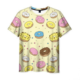 Мужская футболка 3D с принтом Сладкие пончики в Петрозаводске, 100% полиэфир | прямой крой, круглый вырез горловины, длина до линии бедер | булочки | гомер симпсон | еда | пончики | сладости