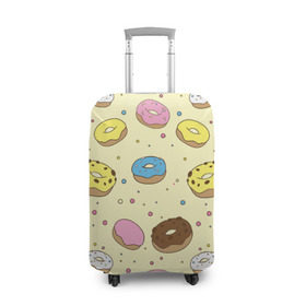 Чехол для чемодана 3D с принтом Сладкие пончики в Петрозаводске, 86% полиэфир, 14% спандекс | двустороннее нанесение принта, прорези для ручек и колес | булочки | гомер симпсон | еда | пончики | сладости