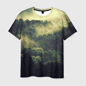 Мужская футболка 3D с принтом туманный лес в Петрозаводске, 100% полиэфир | прямой крой, круглый вырез горловины, длина до линии бедер | горы | лес | море | охота | приключения | природа | рыбалка | свобода | скалы | туман | туризм | экстрим