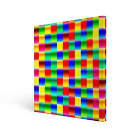 Холст квадратный с принтом Кубики в Петрозаводске, 100% ПВХ |  | абстракция | кубики | пиксели | плитка | разноцветный | яркий