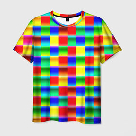 Мужская футболка 3D с принтом Кубики в Петрозаводске, 100% полиэфир | прямой крой, круглый вырез горловины, длина до линии бедер | абстракция | кубики | пиксели | плитка | разноцветный | яркий