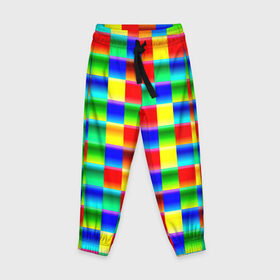 Детские брюки 3D с принтом Кубики в Петрозаводске, 100% полиэстер | манжеты по низу, эластичный пояс регулируется шнурком, по бокам два кармана без застежек, внутренняя часть кармана из мелкой сетки | абстракция | кубики | пиксели | плитка | разноцветный | яркий