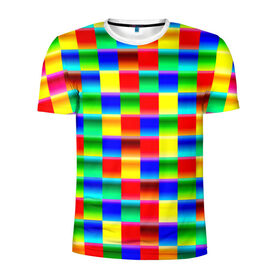 Мужская футболка 3D спортивная с принтом Кубики в Петрозаводске, 100% полиэстер с улучшенными характеристиками | приталенный силуэт, круглая горловина, широкие плечи, сужается к линии бедра | абстракция | кубики | пиксели | плитка | разноцветный | яркий