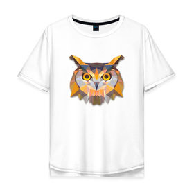 Мужская футболка хлопок Oversize с принтом Полигональная сова в Петрозаводске, 100% хлопок | свободный крой, круглый ворот, “спинка” длиннее передней части | геометрический рисунок | голова | сова