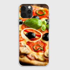 Чехол для iPhone 12 Pro с принтом Пицца в Петрозаводске, силикон | область печати: задняя сторона чехла, без боковых панелей | базилик | еда | зелень | маслины | оливки | пицца | помидоры