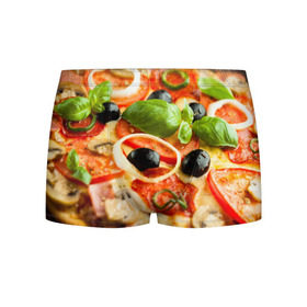 Мужские трусы 3D с принтом Пицца в Петрозаводске, 50% хлопок, 50% полиэстер | классическая посадка, на поясе мягкая тканевая резинка | базилик | еда | зелень | маслины | оливки | пицца | помидоры