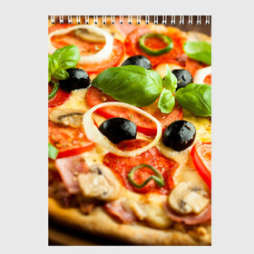 Скетчбук с принтом Пицца в Петрозаводске, 100% бумага
 | 48 листов, плотность листов — 100 г/м2, плотность картонной обложки — 250 г/м2. Листы скреплены сверху удобной пружинной спиралью | базилик | еда | зелень | маслины | оливки | пицца | помидоры