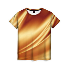 Женская футболка 3D с принтом Golden Silk в Петрозаводске, 100% полиэфир ( синтетическое хлопкоподобное полотно) | прямой крой, круглый вырез горловины, длина до линии бедер | gold | golden silk | textile | texture | золотой шёлк | текстиль | текстура | ткань