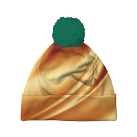 Шапка 3D c помпоном с принтом Golden Silk в Петрозаводске, 100% полиэстер | универсальный размер, печать по всей поверхности изделия | gold | golden silk | textile | texture | золотой шёлк | текстиль | текстура | ткань