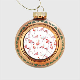 Стеклянный ёлочный шар с принтом Узор из фламинго в Петрозаводске, Стекло | Диаметр: 80 мм | животные | мозаика | птицы | узор | фауна | фламинго