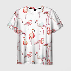 Мужская футболка 3D с принтом Узор из фламинго в Петрозаводске, 100% полиэфир | прямой крой, круглый вырез горловины, длина до линии бедер | животные | мозаика | птицы | узор | фауна | фламинго