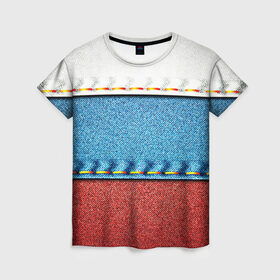Женская футболка 3D с принтом Триколор в Петрозаводске, 100% полиэфир ( синтетическое хлопкоподобное полотно) | прямой крой, круглый вырез горловины, длина до линии бедер | белый | красный | полосы | синий | ткань