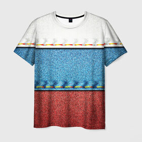 Мужская футболка 3D с принтом Триколор в Петрозаводске, 100% полиэфир | прямой крой, круглый вырез горловины, длина до линии бедер | Тематика изображения на принте: белый | красный | полосы | синий | ткань