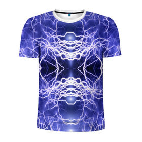Мужская футболка 3D спортивная с принтом Static Electricity в Петрозаводске, 100% полиэстер с улучшенными характеристиками | приталенный силуэт, круглая горловина, широкие плечи, сужается к линии бедра | static electricity | белый | молнии | разряд | синий | статическое электричество | фиолетовый | чёрный