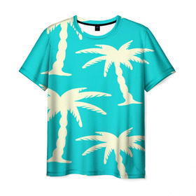 Мужская футболка 3D с принтом Пальмы в Петрозаводске, 100% полиэфир | прямой крой, круглый вырез горловины, длина до линии бедер | бирюзовый | паттерн | тропики