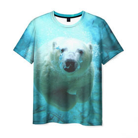 Мужская футболка 3D с принтом медведь в Петрозаводске, 100% полиэфир | прямой крой, круглый вырез горловины, длина до линии бедер | медведь | пловец