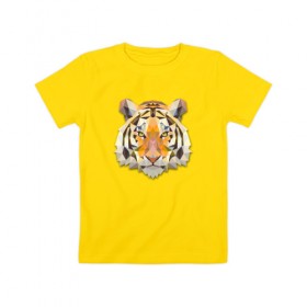 Детская футболка хлопок с принтом Полигональный тигр в Петрозаводске, 100% хлопок | круглый вырез горловины, полуприлегающий силуэт, длина до линии бедер | Тематика изображения на принте: геометрический рисунок | голова | животные | тигр | фауна