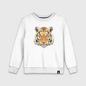 Детский свитшот хлопок с принтом Полигональный тигр в Петрозаводске, 100% хлопок | круглый вырез горловины, эластичные манжеты, пояс и воротник | геометрический рисунок | голова | животные | тигр | фауна