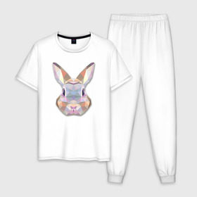 Мужская пижама хлопок с принтом Полигональный кролик в Петрозаводске, 100% хлопок | брюки и футболка прямого кроя, без карманов, на брюках мягкая резинка на поясе и по низу штанин
 | геометрический рисунок | голова | животные | кролик | фауна