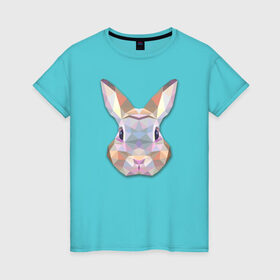 Женская футболка хлопок с принтом Полигональный кролик в Петрозаводске, 100% хлопок | прямой крой, круглый вырез горловины, длина до линии бедер, слегка спущенное плечо | геометрический рисунок | голова | животные | кролик | фауна