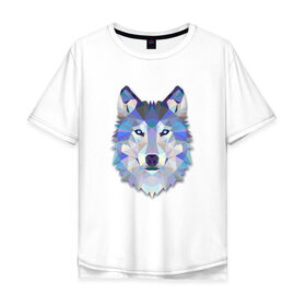 Мужская футболка хлопок Oversize с принтом Полигональный волк в Петрозаводске, 100% хлопок | свободный крой, круглый ворот, “спинка” длиннее передней части | волк | геометрический рисунок | голова | животные | фауна
