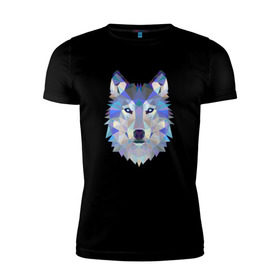 Мужская футболка премиум с принтом Полигональный волк в Петрозаводске, 92% хлопок, 8% лайкра | приталенный силуэт, круглый вырез ворота, длина до линии бедра, короткий рукав | волк | геометрический рисунок | голова | животные | фауна