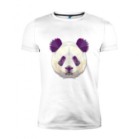 Мужская футболка премиум с принтом Полигональная панда в Петрозаводске, 92% хлопок, 8% лайкра | приталенный силуэт, круглый вырез ворота, длина до линии бедра, короткий рукав | геометрический рисунок | голова | животные | панда | фауна