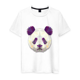 Мужская футболка хлопок с принтом Полигональная панда в Петрозаводске, 100% хлопок | прямой крой, круглый вырез горловины, длина до линии бедер, слегка спущенное плечо. | геометрический рисунок | голова | животные | панда | фауна