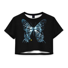 Женская футболка 3D укороченная с принтом За Гранью в Петрозаводске, 100% полиэстер | круглая горловина, длина футболки до линии талии, рукава с отворотами | бабочка | грань | за гранью | кости | рентген