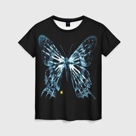 Женская футболка 3D с принтом За Гранью в Петрозаводске, 100% полиэфир ( синтетическое хлопкоподобное полотно) | прямой крой, круглый вырез горловины, длина до линии бедер | бабочка | грань | за гранью | кости | рентген
