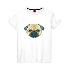 Женская футболка хлопок с принтом Полигональный мопс в Петрозаводске, 100% хлопок | прямой крой, круглый вырез горловины, длина до линии бедер, слегка спущенное плечо | геометрический рисунок | голова | животные | мопс | собака | фауна