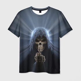 Мужская футболка 3D с принтом Череп в капюшоне 2 в Петрозаводске, 100% полиэфир | прямой крой, круглый вырез горловины, длина до линии бедер | скелет