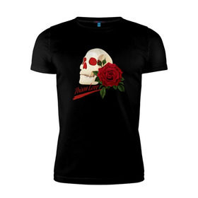 Мужская футболка премиум с принтом Poison Love в Петрозаводске, 92% хлопок, 8% лайкра | приталенный силуэт, круглый вырез ворота, длина до линии бедра, короткий рукав | death | готика | готичная | любовь | роза | череп | эмо | яд